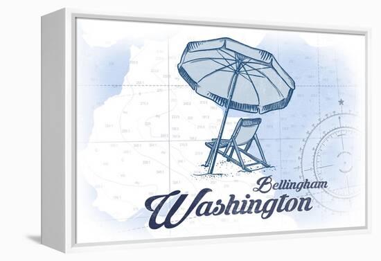 Bellingham, Washington - Beach Chair and Umbrella - Blue - Coastal Icon-Lantern Press-Framed Stretched Canvas