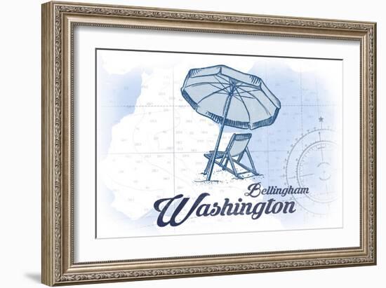 Bellingham, Washington - Beach Chair and Umbrella - Blue - Coastal Icon-Lantern Press-Framed Art Print