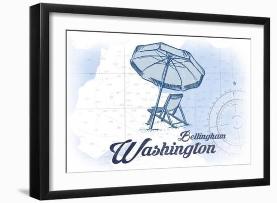 Bellingham, Washington - Beach Chair and Umbrella - Blue - Coastal Icon-Lantern Press-Framed Art Print