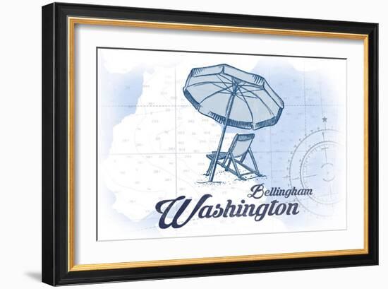 Bellingham, Washington - Beach Chair and Umbrella - Blue - Coastal Icon-Lantern Press-Framed Art Print