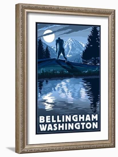 Bellingham, Washington - Bigfoot and Mountain-Lantern Press-Framed Art Print