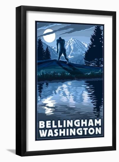 Bellingham, Washington - Bigfoot and Mountain-Lantern Press-Framed Art Print