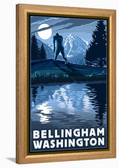 Bellingham, Washington - Bigfoot and Mountain-Lantern Press-Framed Stretched Canvas