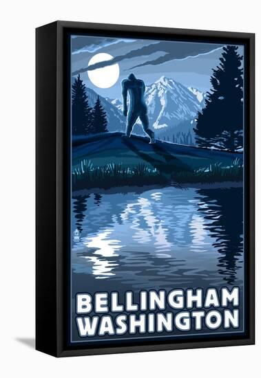 Bellingham, Washington - Bigfoot and Mountain-Lantern Press-Framed Stretched Canvas