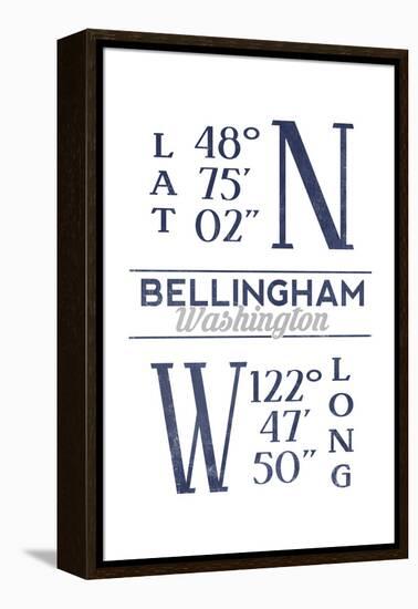 Bellingham, Washington - Latitude and Longitude (Blue)-Lantern Press-Framed Stretched Canvas