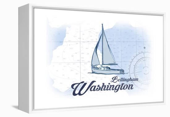 Bellingham, Washington - Sailboat - Blue - Coastal Icon-Lantern Press-Framed Stretched Canvas