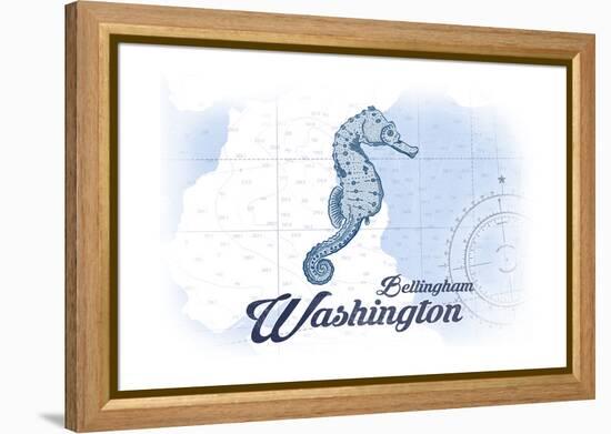 Bellingham, Washington - Seahorse - Blue - Coastal Icon-Lantern Press-Framed Stretched Canvas