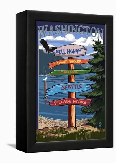 Bellingham, Washington - Signpost Destinations-Lantern Press-Framed Stretched Canvas