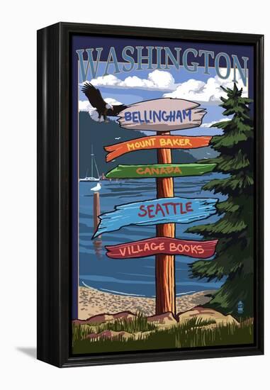 Bellingham, Washington - Signpost Destinations-Lantern Press-Framed Stretched Canvas