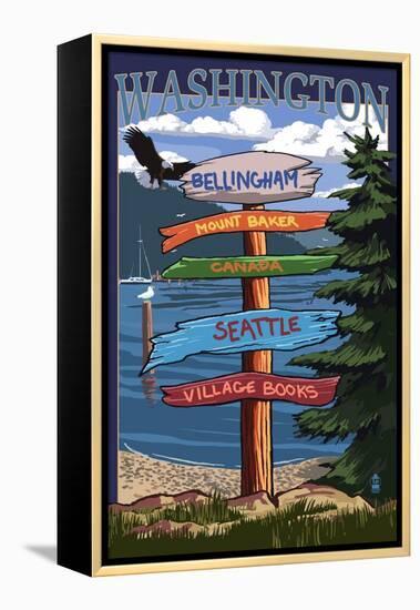 Bellingham, Washington - Signpost Destinations-Lantern Press-Framed Stretched Canvas