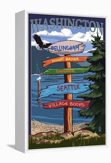 Bellingham, Washington - Signpost Destinations-Lantern Press-Framed Stretched Canvas