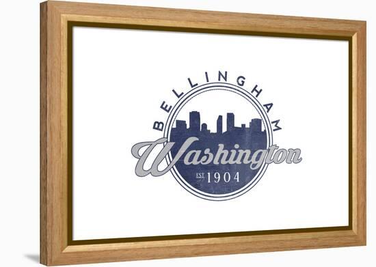 Bellingham, Washington - Skyline Seal (Blue)-Lantern Press-Framed Stretched Canvas