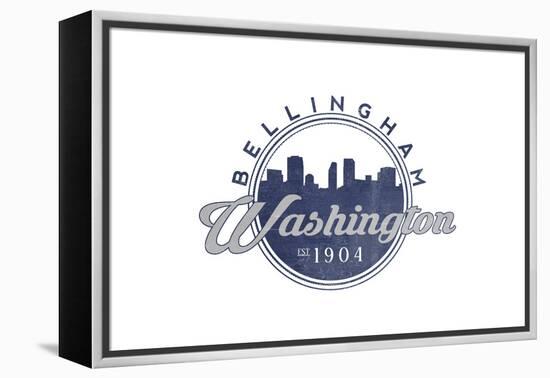 Bellingham, Washington - Skyline Seal (Blue)-Lantern Press-Framed Stretched Canvas