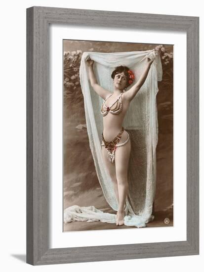 Belly Dancer with Fabric-null-Framed Premium Giclee Print