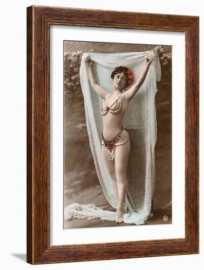 Belly Dancer with Fabric-null-Framed Premium Giclee Print