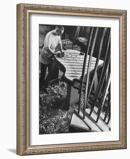 Bellyman Planing Wood Smooth on Soundboard for a New Grand Piano at the Steinway Piano Factory-Margaret Bourke-White-Framed Photographic Print