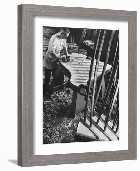 Bellyman Planing Wood Smooth on Soundboard for a New Grand Piano at the Steinway Piano Factory-Margaret Bourke-White-Framed Photographic Print