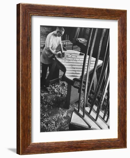 Bellyman Planing Wood Smooth on Soundboard for a New Grand Piano at the Steinway Piano Factory-Margaret Bourke-White-Framed Photographic Print