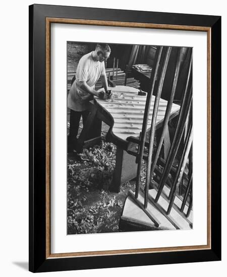 Bellyman Planing Wood Smooth on Soundboard for a New Grand Piano at the Steinway Piano Factory-Margaret Bourke-White-Framed Photographic Print