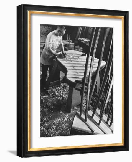 Bellyman Planing Wood Smooth on Soundboard for a New Grand Piano at the Steinway Piano Factory-Margaret Bourke-White-Framed Photographic Print