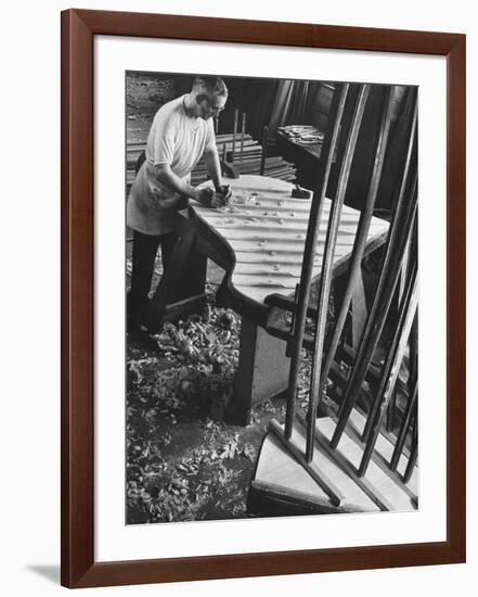 Bellyman Planing Wood Smooth on Soundboard for a New Grand Piano at the Steinway Piano Factory-Margaret Bourke-White-Framed Photographic Print