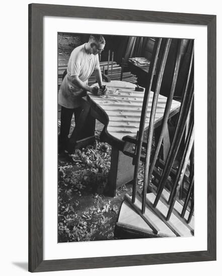 Bellyman Planing Wood Smooth on Soundboard for a New Grand Piano at the Steinway Piano Factory-Margaret Bourke-White-Framed Photographic Print