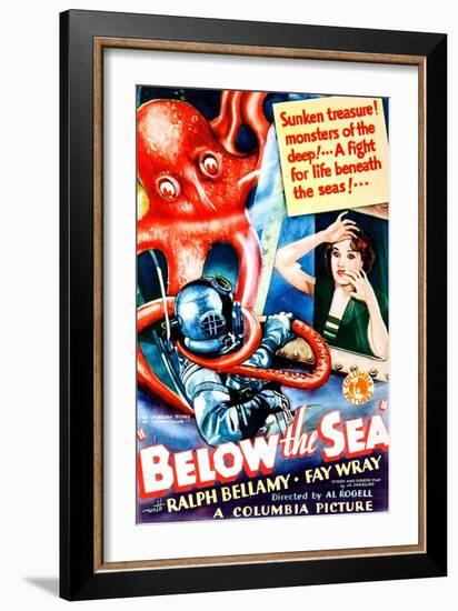 Below The Sea, US poster art, Fay Wray, 1933-null-Framed Premium Giclee Print