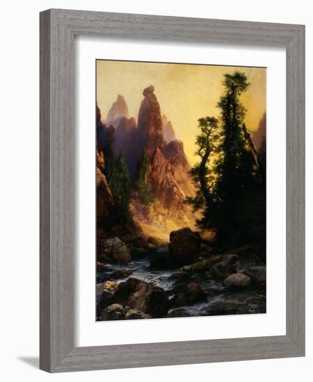 Below the Towers of Tower Falls, Yellowstone Park, 1909-Thomas Moran-Framed Giclee Print