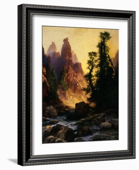 Below the Towers of Tower Falls, Yellowstone Park, 1909-Thomas Moran-Framed Giclee Print