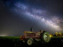 A Pink Tractor (With a Breast-Cancer Awareness Ribbon) Sits Beneath the Milky Way in a Tulip Field-Ben Coffman-Framed Premier Image Canvas