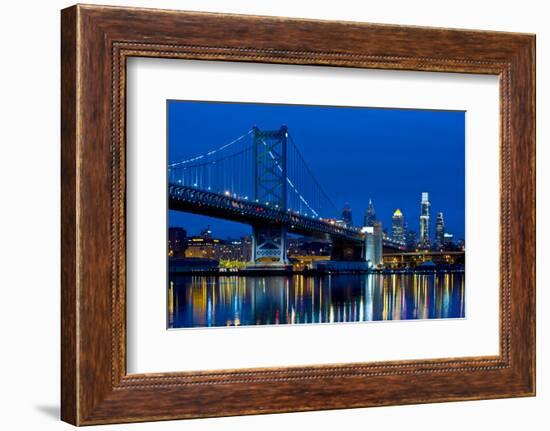 Ben Franklin Bridge at dusk, Philadelphia, Pennsylvania, USA-null-Framed Photographic Print