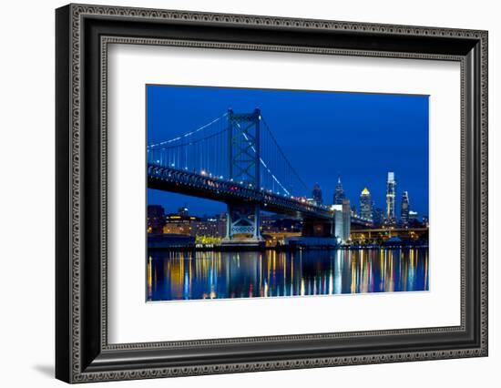 Ben Franklin Bridge at dusk, Philadelphia, Pennsylvania, USA-null-Framed Photographic Print