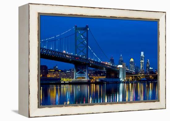 Ben Franklin Bridge at dusk, Philadelphia, Pennsylvania, USA-null-Framed Premier Image Canvas