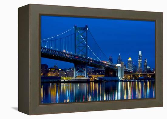 Ben Franklin Bridge at dusk, Philadelphia, Pennsylvania, USA-null-Framed Premier Image Canvas