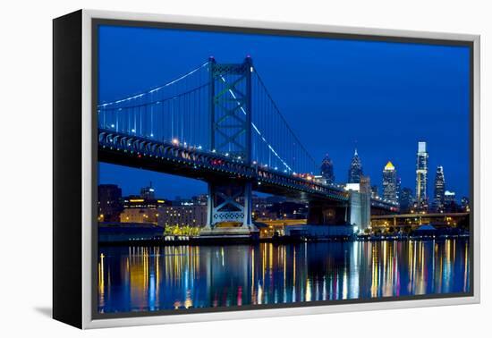 Ben Franklin Bridge at dusk, Philadelphia, Pennsylvania, USA-null-Framed Premier Image Canvas