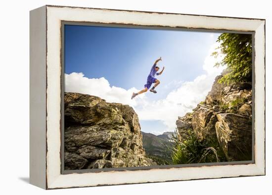 Ben Rueck Catches Some Air During A High Mountain Trail Run Just Outside Marble, CO-Dan Holz-Framed Premier Image Canvas