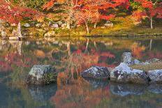 Morning Sunlight Illuminates Autumn Foliage and Reflections in Pond, Sogen Garden, Tenryuji Temple-Ben Simmons-Framed Premier Image Canvas