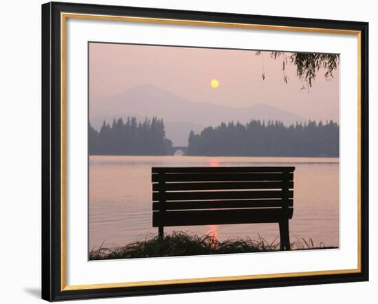 Bench by West Lake, Hangzhou, Zhejiang, China-Keren Su-Framed Photographic Print
