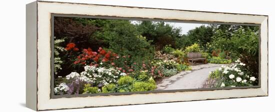 Bench in a Garden, Olbrich Botanical Gardens, Madison, Wisconsin, USA-null-Framed Premier Image Canvas