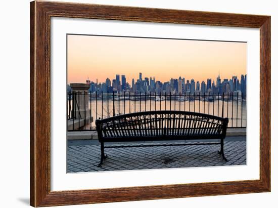 Bench in Park and New York City Midtown Manhattan at Sunset with Skyline Panorama View-Songquan Deng-Framed Photographic Print