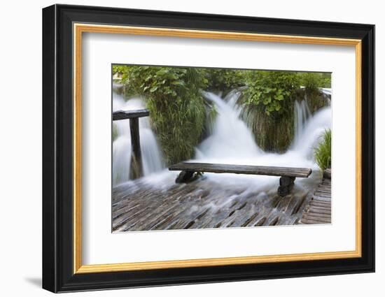 Bench in Water, Plitvice Lakes, Plitvicka Jezera, Croatia-Martin Zwick-Framed Photographic Print