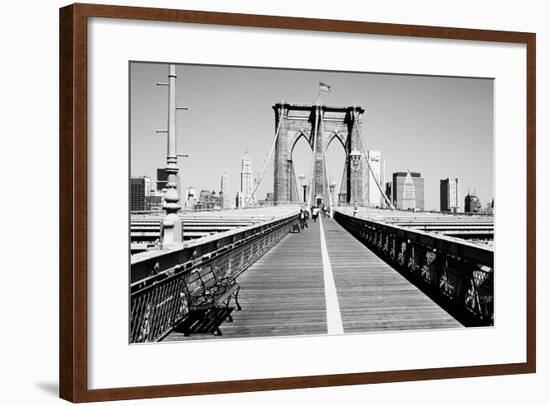 Bench on a bridge, Brooklyn Bridge, Manhattan, New York City, New York State, USA-null-Framed Photographic Print