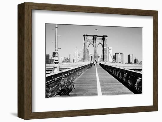 Bench on a bridge, Brooklyn Bridge, Manhattan, New York City, New York State, USA-null-Framed Photographic Print