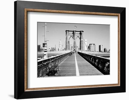 Bench on a bridge, Brooklyn Bridge, Manhattan, New York City, New York State, USA-null-Framed Photographic Print