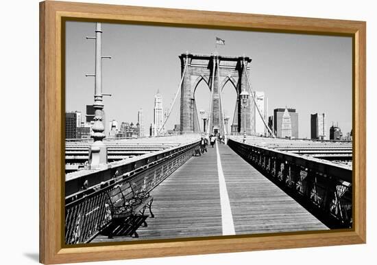 Bench on a bridge, Brooklyn Bridge, Manhattan, New York City, New York State, USA-null-Framed Premier Image Canvas