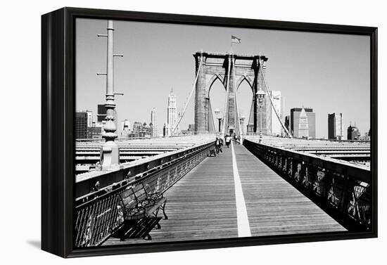 Bench on a bridge, Brooklyn Bridge, Manhattan, New York City, New York State, USA-null-Framed Premier Image Canvas