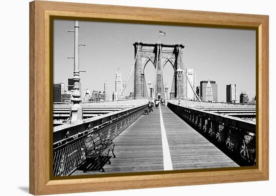 Bench on a bridge, Brooklyn Bridge, Manhattan, New York City, New York State, USA-null-Framed Premier Image Canvas