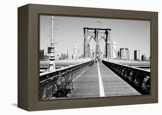 Bench on a bridge, Brooklyn Bridge, Manhattan, New York City, New York State, USA-null-Framed Premier Image Canvas