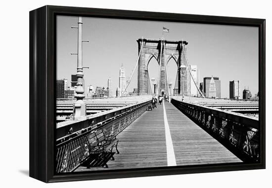 Bench on a bridge, Brooklyn Bridge, Manhattan, New York City, New York State, USA-null-Framed Premier Image Canvas
