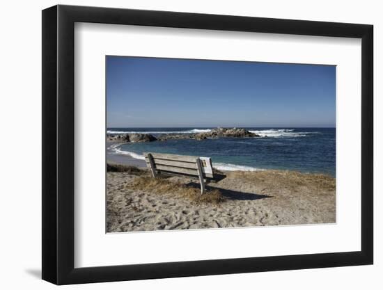 Bench on Beach with Waves, Monterey Peninsula, California Coast-Sheila Haddad-Framed Photographic Print